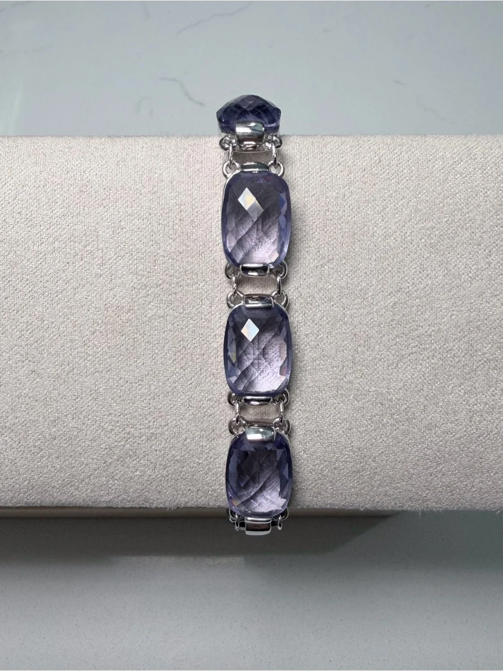 Tanzanite Purple Cushion Cut Crystal Rhodium Link Bracelet